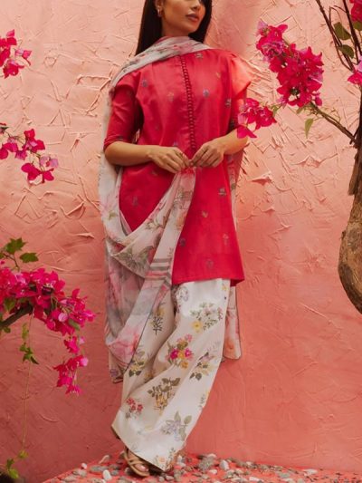 (ST-23) Lawn Embroidered Dress With Chiffon Printed Dupatta Unstitched