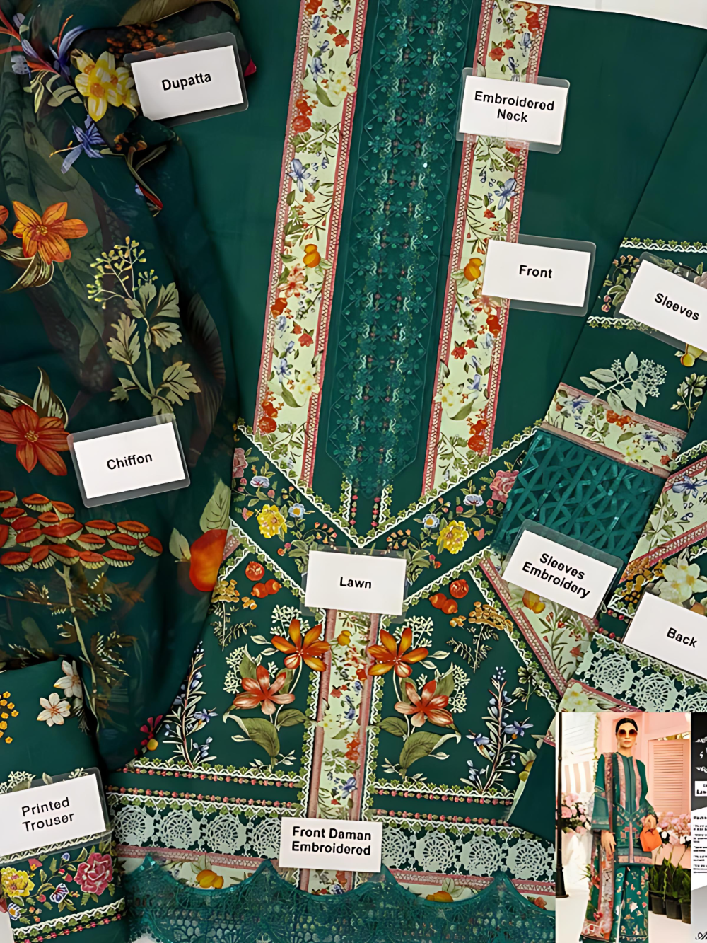 Digital Printed Lawn Embroidered Dress With Printed Chiffon Dupatta (Unstitched) (ST106) - Image 4