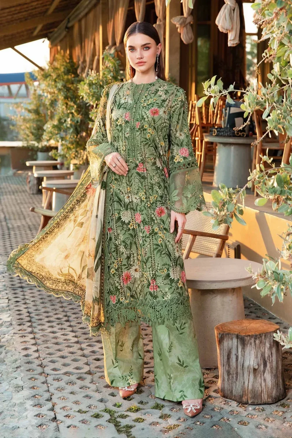 Elegant Lawn Sciffli Digital Printed Embroidery Work Dress WIth Printed Chiffon-Dupatta-3-Pec-Suite-(Unstitched)-(ST101)-1
