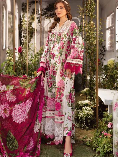 Latest Embroidery Digital Printed Lawn Dress With Printed Chiffon Dupatta 3Pcs Suit (Unstitched) (DRL-1664) 1