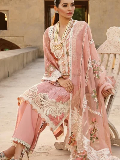 Luxurious Lawn Heavy Embroidered Dress Boroshi Heavy Embroidery Dupatta Plain Trouser (UnStitched) (ST104)
