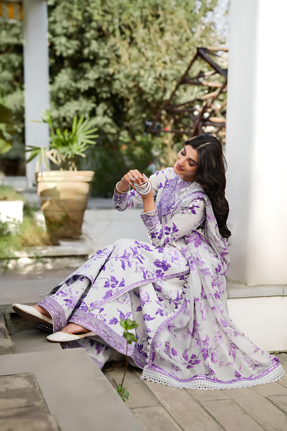 3 PCs Printed Lawn Embroidered Dress With Printed Chiffon Dupatta (Unstitched) (ST112) - Image 3