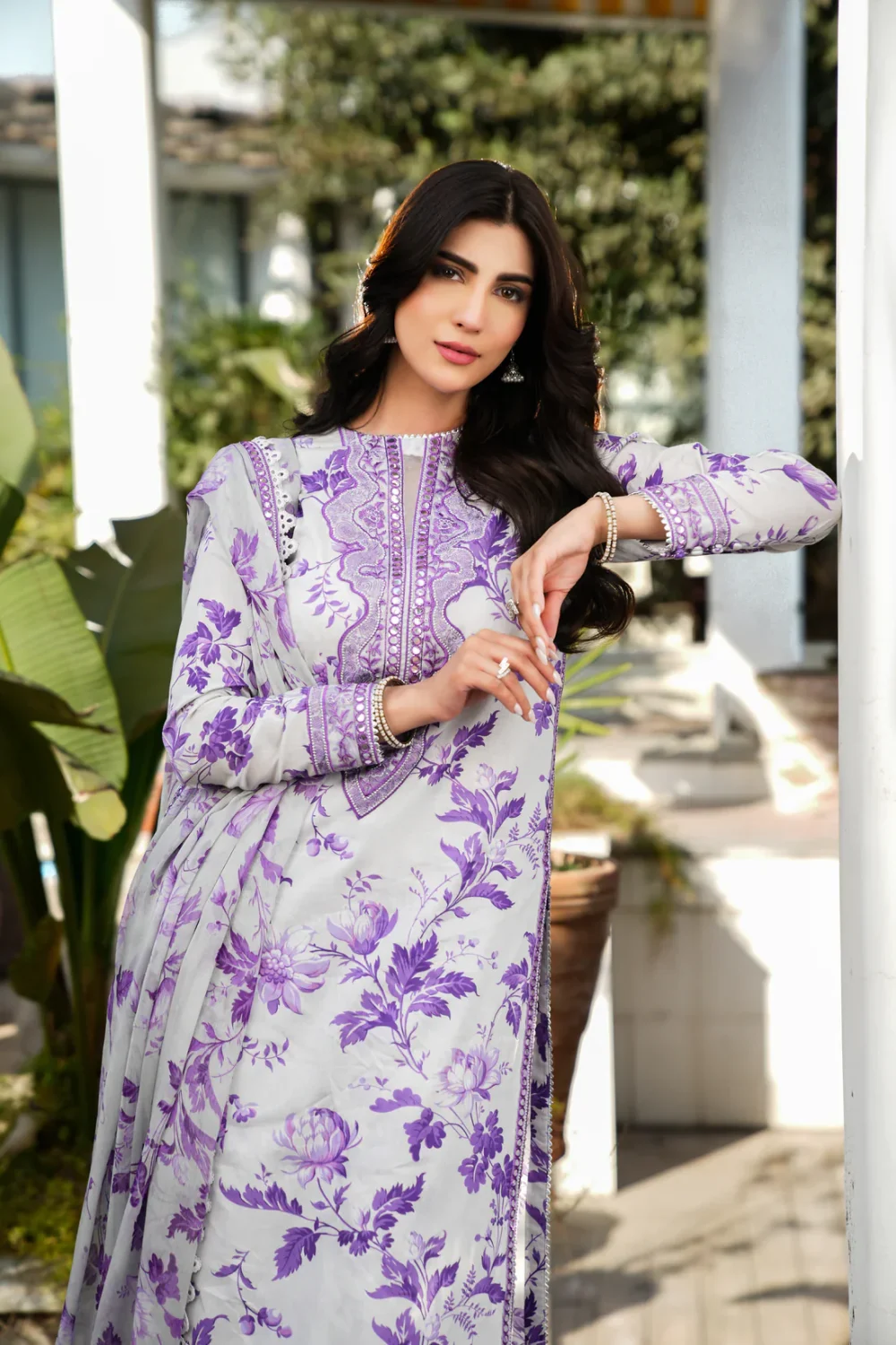 3 PCs Printed Lawn Embroidered Dress With Printed Chiffon Dupatta (Unstitched) (ST112) - Image 2