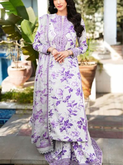 Luxury Lawn Digital Printed Heavy Embroidered Dress With Chiffon Embroidery Dupatta Printed Trouser (Unstitched) (ST170)