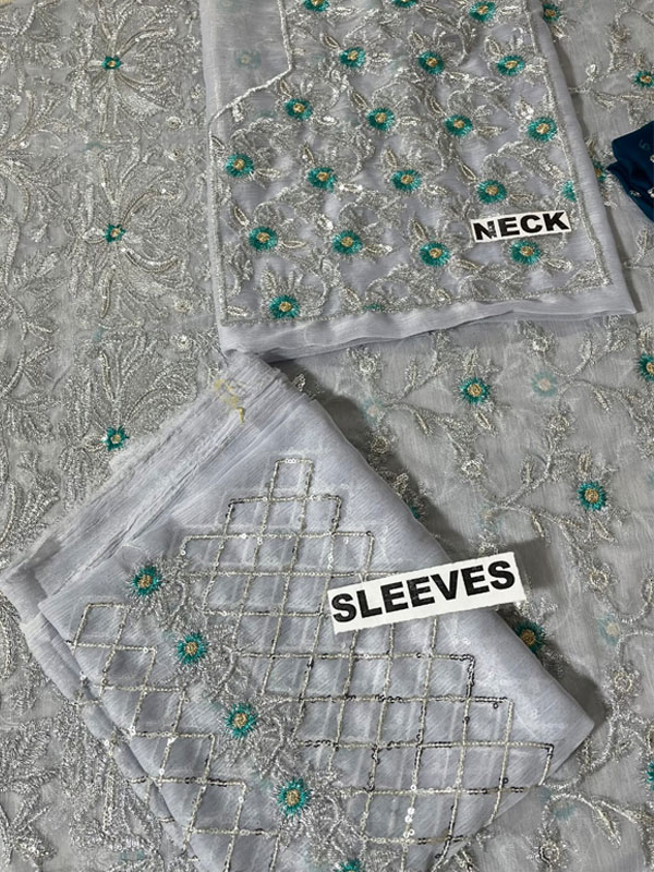 Elegant Chiffon Wedding Heavy Embroidered Dress Chiffon Heavy Emroidery Dupatta 3 Pec Suit UnStitched (ST160) - Image 3