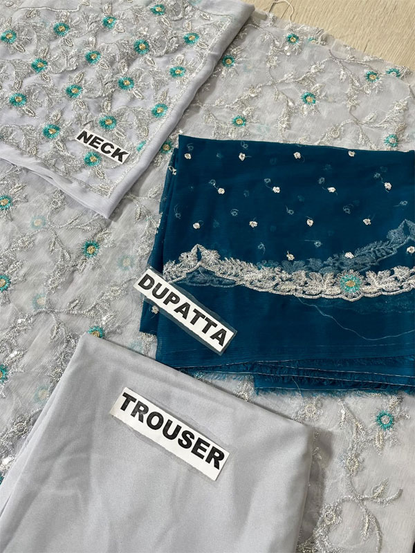 Elegant Chiffon Wedding Heavy Embroidered Dress Chiffon Heavy Emroidery Dupatta 3 Pec Suit UnStitched (ST160) - Image 4