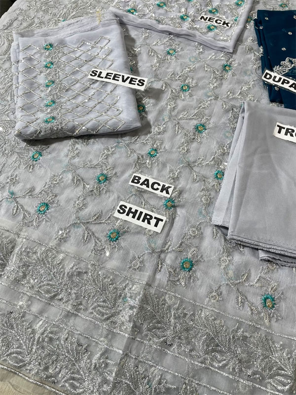 Elegant Chiffon Wedding Heavy Embroidered Dress Chiffon Heavy Emroidery Dupatta 3 Pec Suit UnStitched (ST160) - Image 5