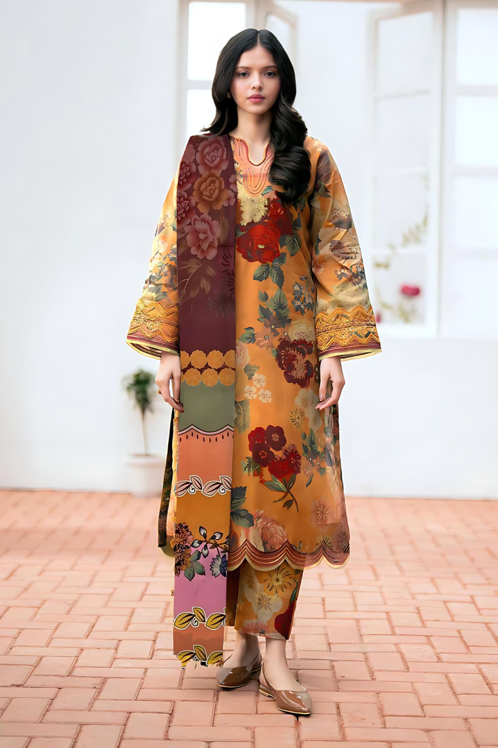 Digital Printed Lawn Dress With Printed Lawn Dupatta & Digital Printed Trouser (Unstitched) (ST109)