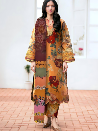 Digital Printed Lawn Dress With Printed Lawn Dupatta & Digital Printed Trouser (Unstitched) (ST109)