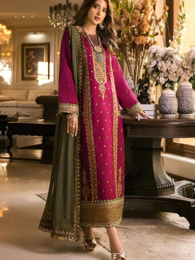 Heavy Embroidered Chiffon Dress With Laced EMB. Chiffon Dupatta (Unstitched) (ST143)