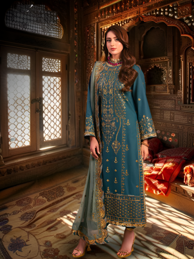 Asim Jofa Original Luxury Embroidered 3-Piece Suit with Chiffon Dupatta (Unstitched) (ST146)