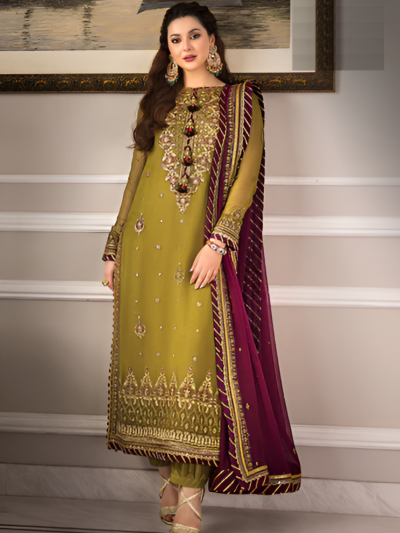 Chiffon Sequence Heavy Embroidered Dress With Chiffon Embroidered Dupatta (Unstitched) (ST127)