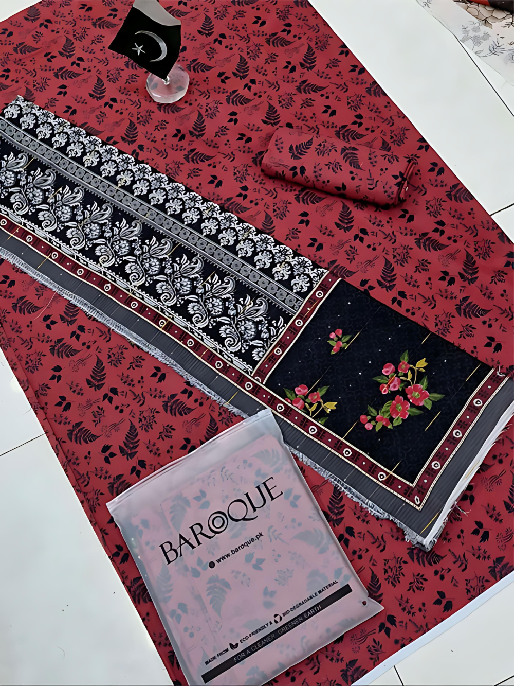 Digital Lawn Printed Dress With Swiss Zari Sequence Dupatta Lawn Trouser (Unstitched) (ST108) - Image 4