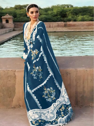 Elegant Lawn Chckenkari Heavy Embroidered Dress With Chiffon Heavy Embroidered Dupatta (Unstitched) (ST144)