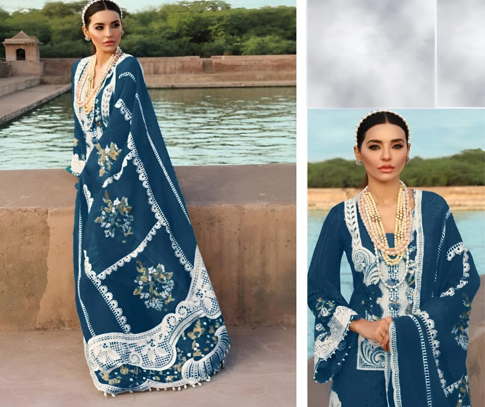 Elegant Lawn Chckenkari Heavy Embroidered Dress With Chiffon Heavy Embroidered Dupatta (Unstitched) (ST144) - Image 2