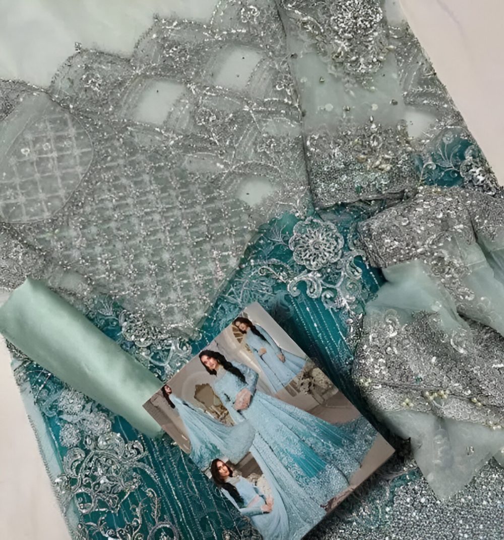 Luxurious NET Tie & Dye 3D FULL Handwork Heavy Pearls Use & Heavy Embroidered Net Wedding Maxi Dress (ST124) - Image 2