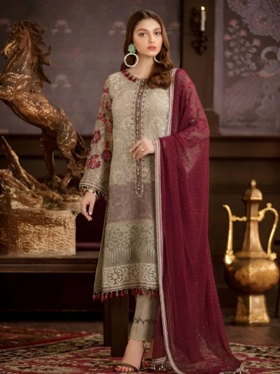 Luxury Embroidered Chiffon Wedding Dress with Four Side Embroidered Dupatta (ST122)