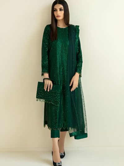 Semi Pure Chiffon Embroidered Dress With Soft NET Embroidered Dupatta (Unstitched) (ST140)