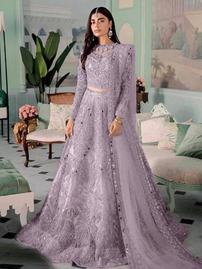 Luxury Handwork Heavy Embroidered Net Wedding Maxi Dress 3 Pec (Sami Stitched) (ST151)
