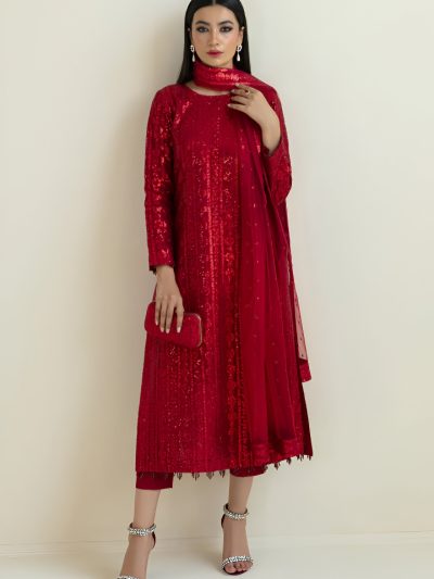 Semi Pure Chiffon Embroidered Dress With Soft NET Embroidered Dupatta (Unstitched) (ST158)