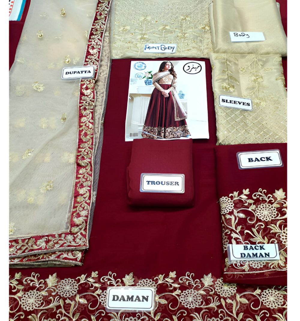 Indian Embroidered Maroon Chiffon Frock Dress (ST180) - Image 2