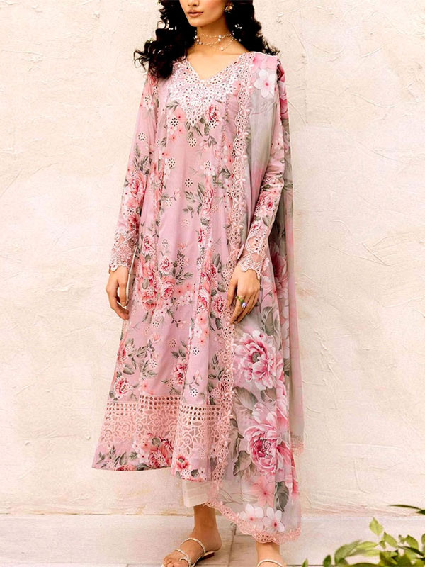 Lawn Schiffli Embroidered All-Over Printed Dress with Embroidery Chiffon Dupatta (Unstitched) (ST200)