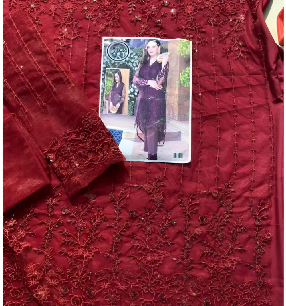 NET Sequins Full Heavy Embroidered 2 Pec Dress (Shirt + Trouser) (Un-Stitched) (ST150) - Image 5