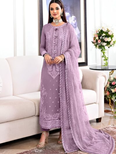 Chiffon Heavy Embroidered Spengle Work Dress With NET Embroidered Dupatta (Unstitched) (ST189)