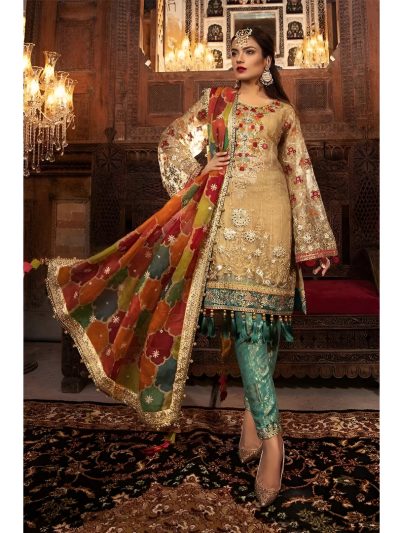 NET Full Heavy Embroidered Wedding Dress with Organza Net Dupatta (ST155)