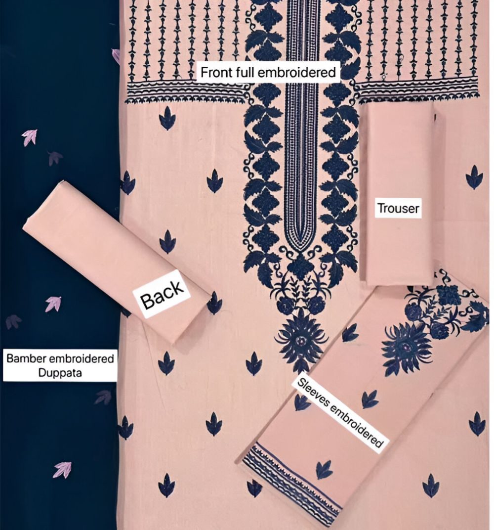 Luxury Cotton Lawn Embroidered Dress with Bamber Embroidered Chiffon Dupatta 3 Pec (UnStitched) (ST197) - Image 4