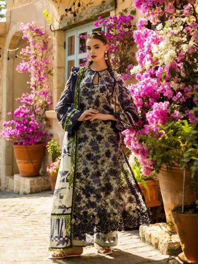 Latest Printed Lawn Embroidered Dress With Printed Chiffon Dupatta (Unstitched) (ST203)