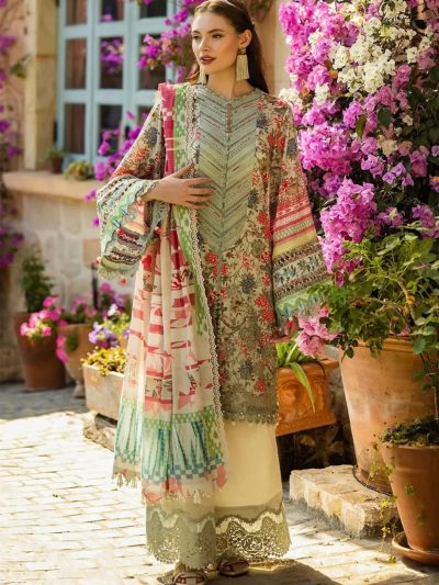 Latest Printed Lawn Embroidered Dress With Printed Chiffon Dupatta (Unstitched) (ST204)