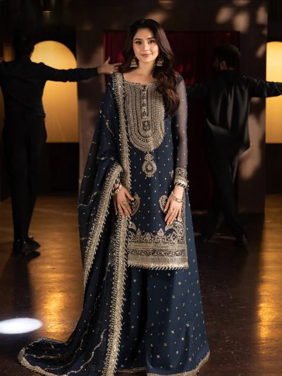 LUXURY Heavy Embroidered Chiffon Party Wear Dress With Chiffon Embroidered Dupatta (Unstitched) (ST183)