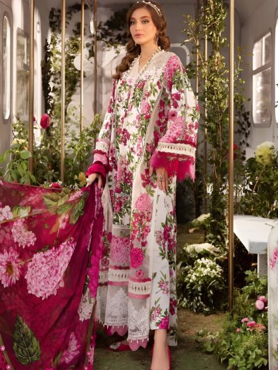 Latest Embroidery Digital Printed Lawn Dress With Printed Chiffon Dupatta 3Pcs Suit (Unstitched) (ST152)
