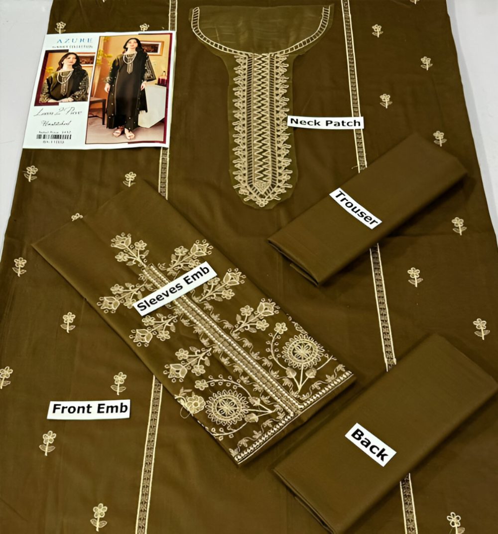 Luxury Heavy Embroidered Cotton Lawn Suite Embroidery Trouser 2 Pce (Unstitched) (ST202) - Image 3