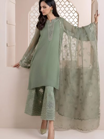 Latest Heavy Embroidered Organza Sequence Work Dress With Heavy Embroidered Organza Dupatta (Unstitched) (ST187)