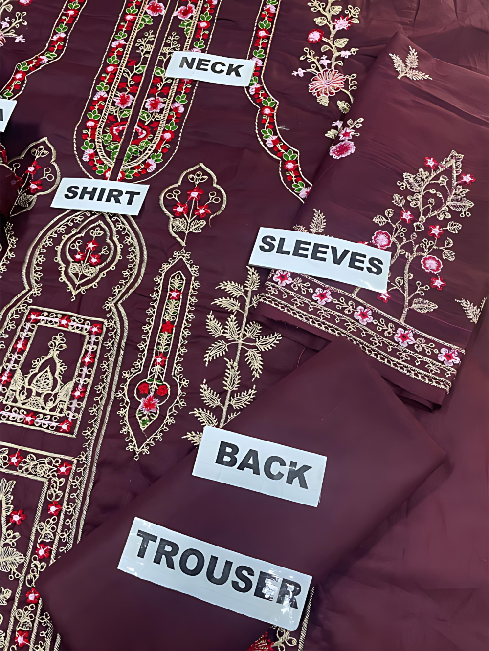 Luxury Cotton Heavy Embroidered Dress With Chiffon Embroidered Dupatta Plain Trouser (Unstitched) (ST115) - Image 3