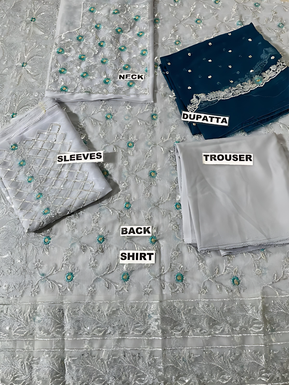 Elegant Chiffon Wedding Heavy Embroidered Dress Chiffon Heavy Emroidery Dupatta 3 Pec Suit UnStitched (ST116) - Image 2
