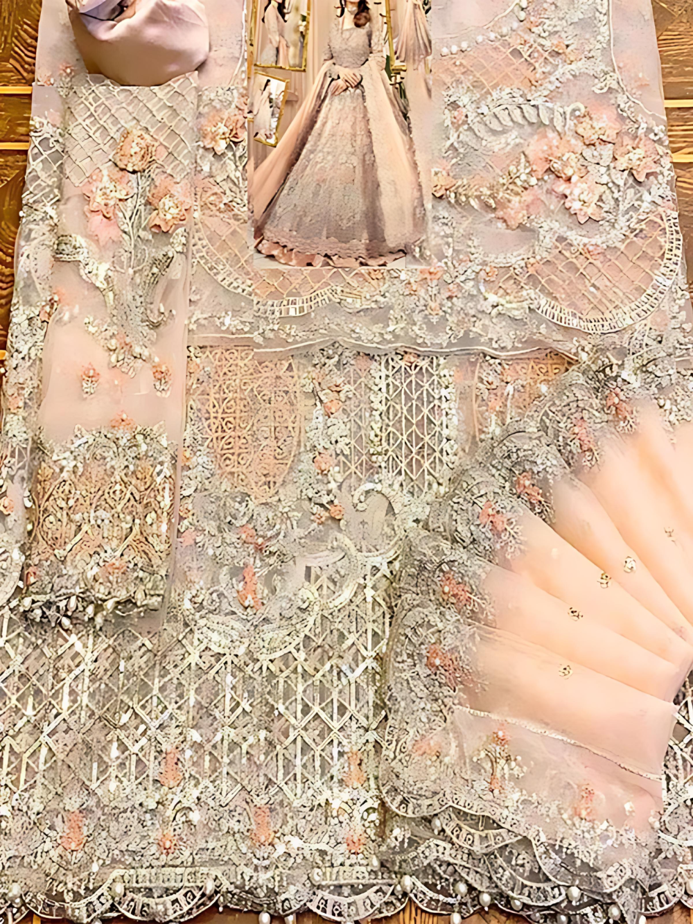 Wedding Embroidered Net Long Maxi Party Wear (Unstitched) (ST120) - Image 3