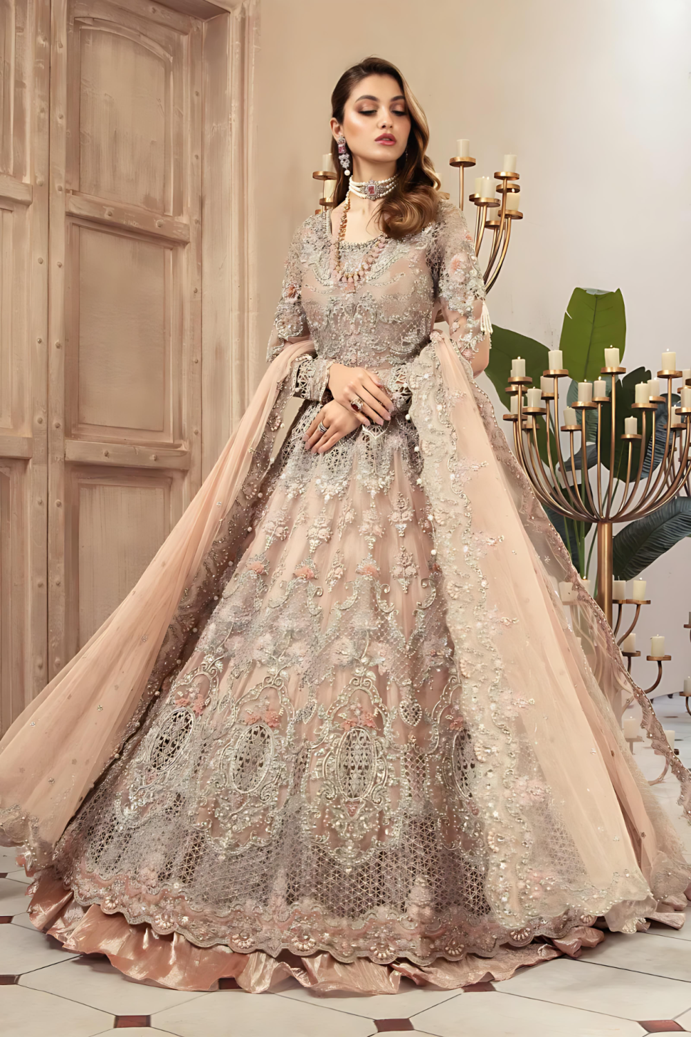 Wedding Embroidered Net Long Maxi Party Wear (Unstitched) (ST120)