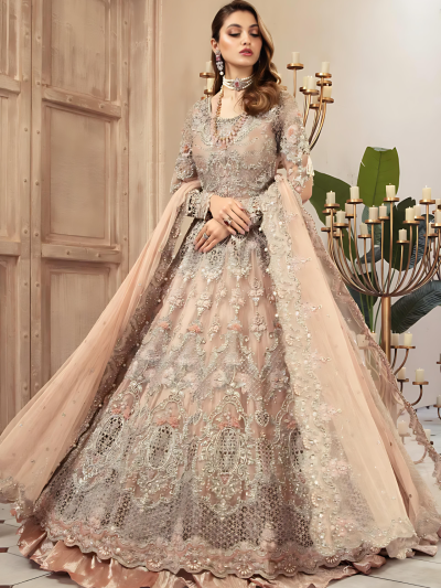 Wedding Embroidered Net Long Maxi Party Wear (Unstitched) (ST120)