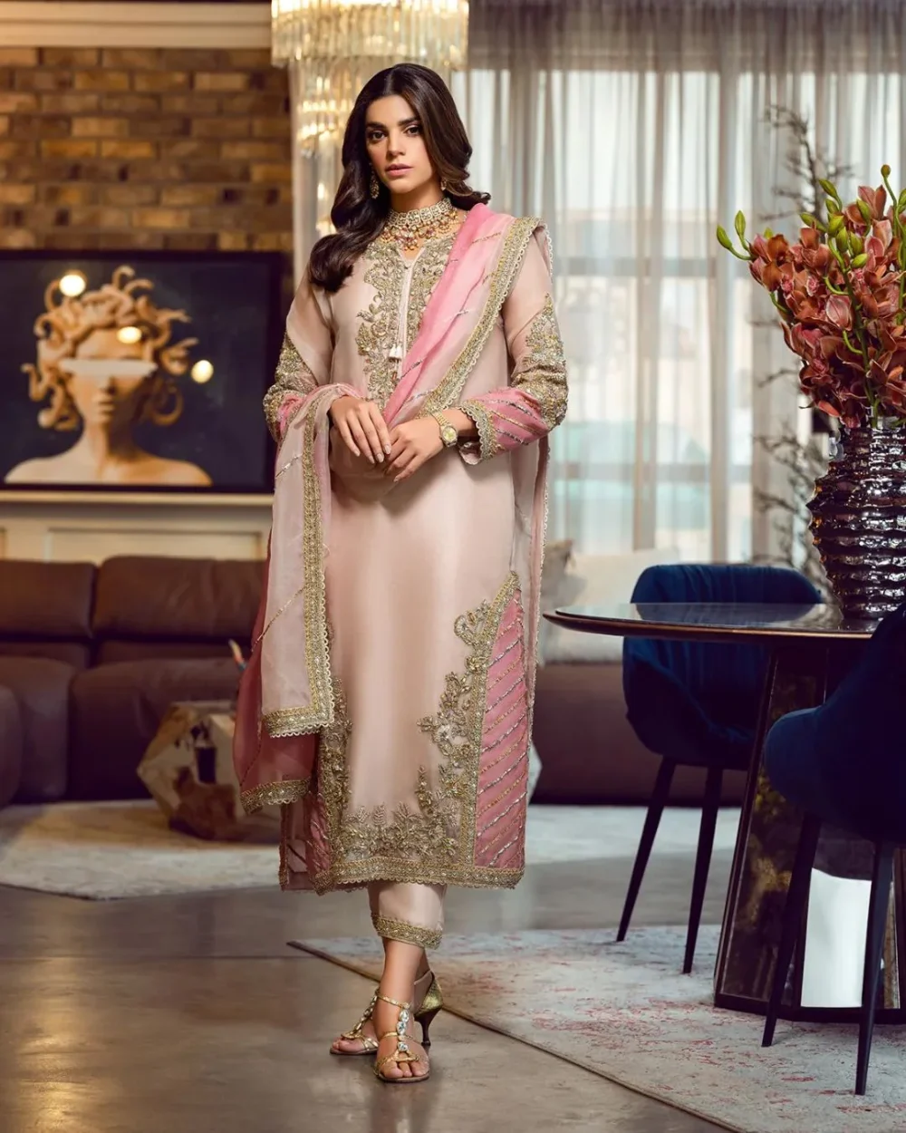 Elegant Organza Heavy Embroidered Dress With Embroidered Organza Dupatta 3 Pec Suit (Unstitched) (ST123)