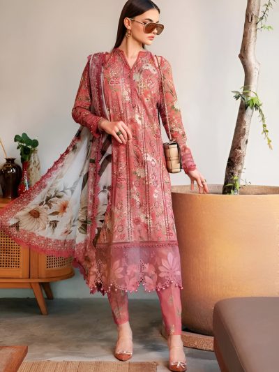 Lawn Chickenkari Digital Printed Heavy Embroidery Dress WIth Printed Chiffon Dupatta (Unstitched) (ST198)