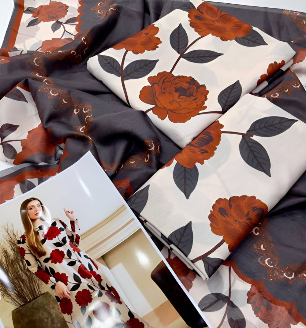 Digital Swiss Printed Lawn Dress With SILK Printed Dupatta 3 PCs (Unstitched) (ST208) - Image 3
