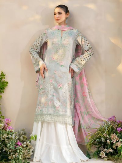 Heavy Embroidered Lawn Dress With Printed Chiffon Dupatta (Unstitched) (ST153)