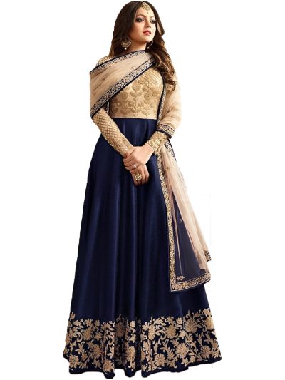 Indian Embroidered Navy Blue Chiffon Maxi Dress (ST181)