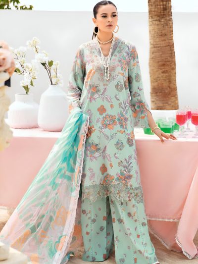 Latest Digital Printed Embroidered Lawn Dress With Printed Silk Dupatta (Unstitched) (ST209)