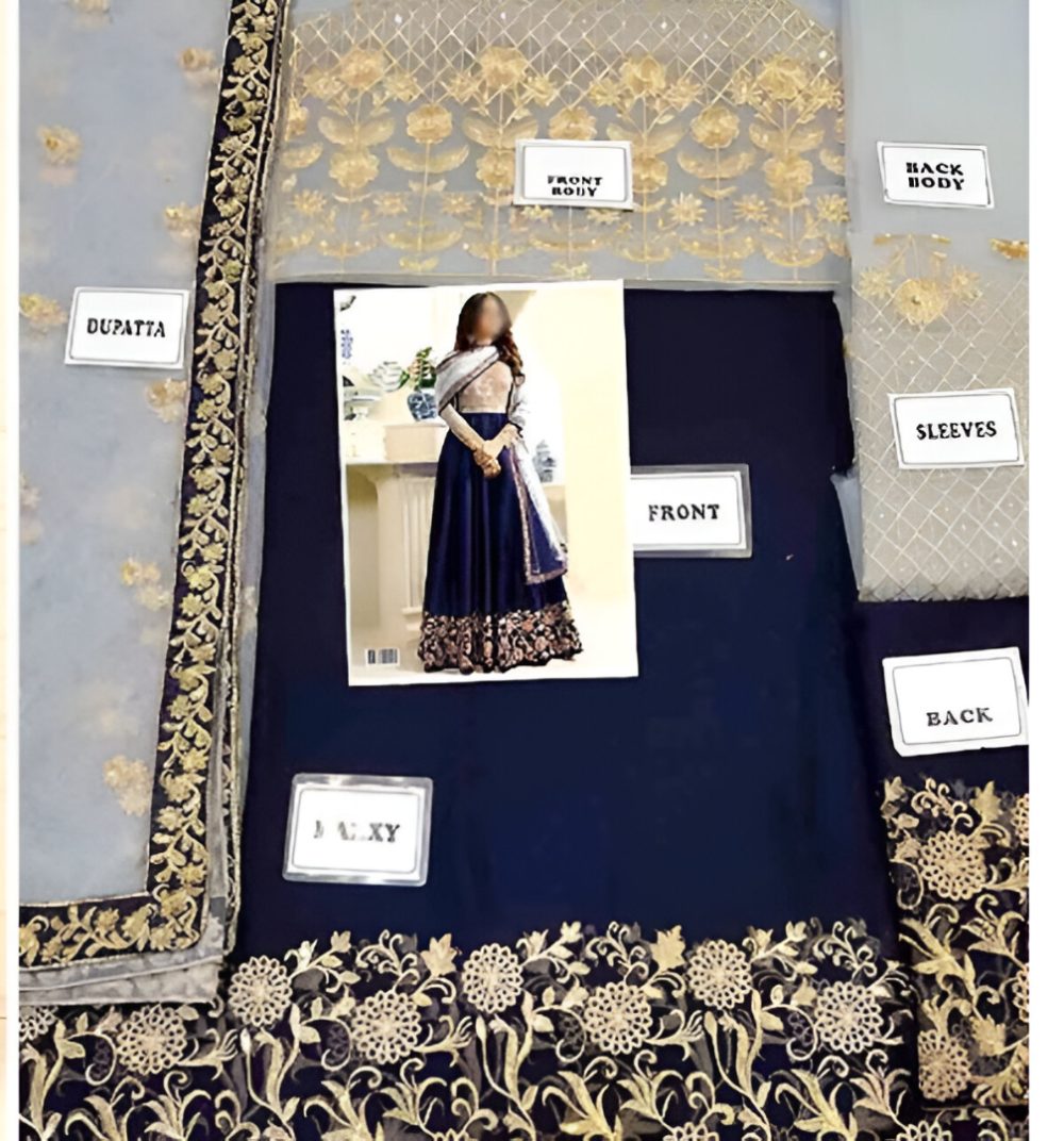 Indian Embroidered Navy Blue Chiffon Maxi Dress (ST181) - Image 3