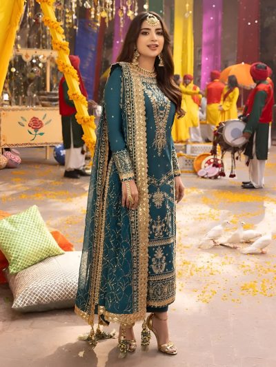 Latest Chiffon Heavy Embroidered Dress With Chiffon Embroidered Dupatta 3 Pec Suite (Unstitched) (ST129)