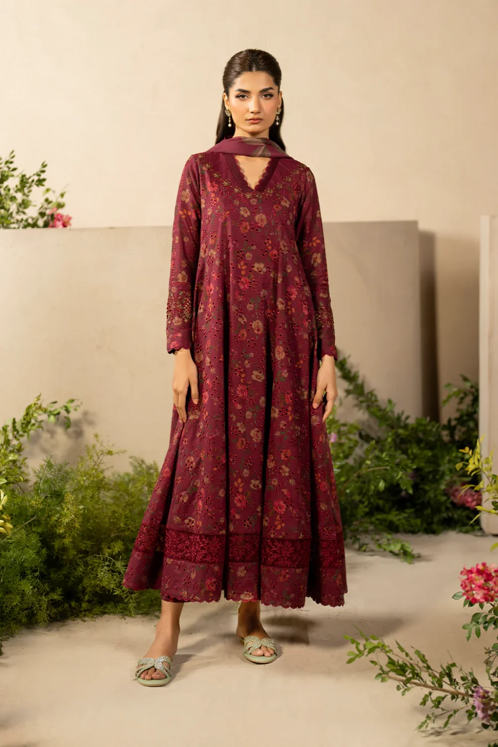 Lawn Chickenkari Digital Embroidered Dress With Printed Chiffon Dupatta 3 Pec Suit (Unstitched) (ST173)